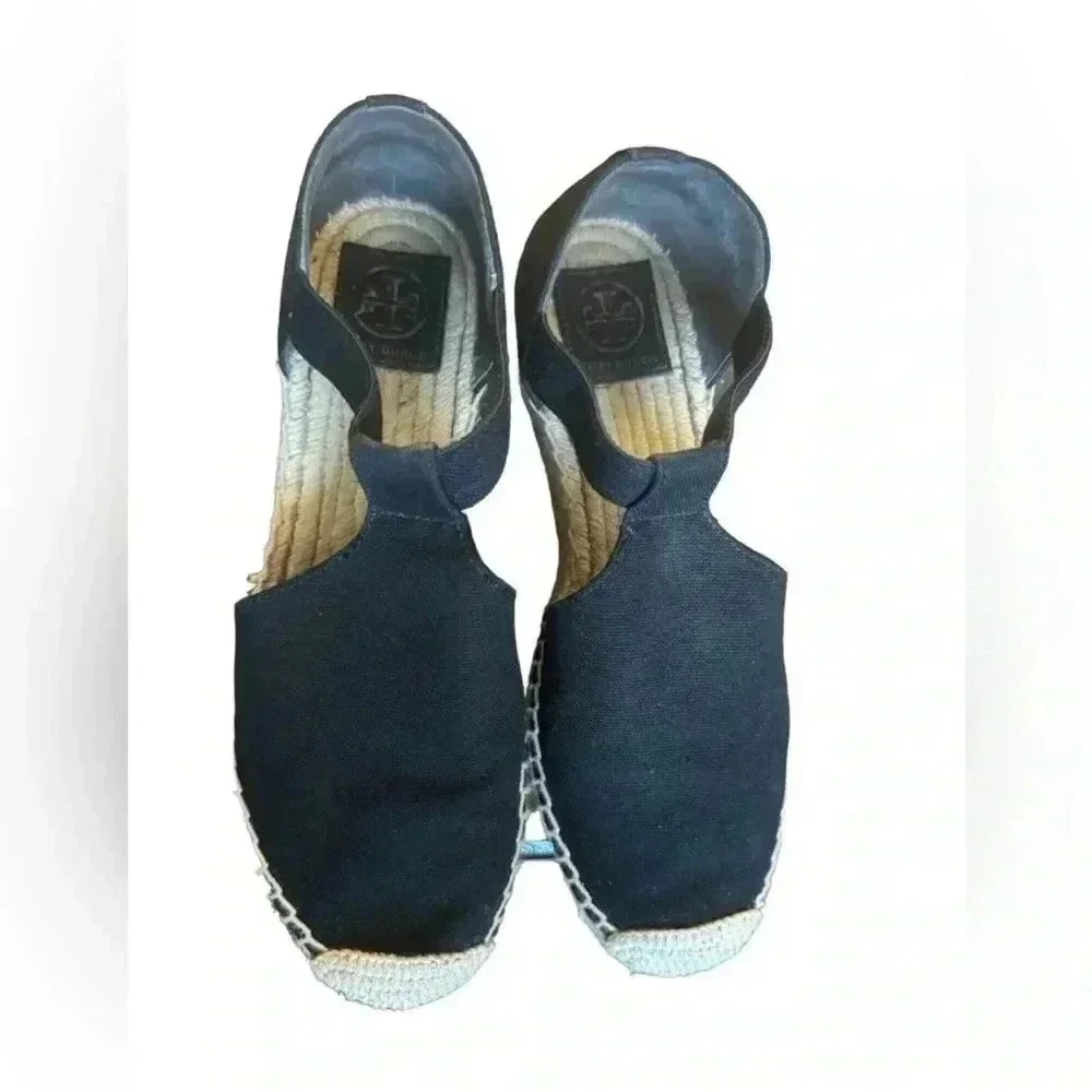 Tory Burch Women's Black Catalina Espadrille Wedge Sandal size 9M